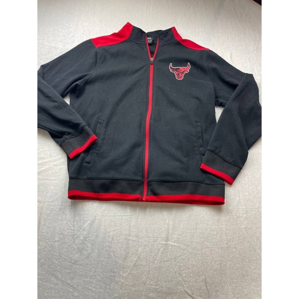 NBA Chicago Bulls Basketball‎ Black Red Full Zip Jacket Mens Large Mock Neck